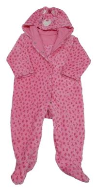 Růžová vzorovaná plyšová kombinéza s kapucí - zajíček Mothercare