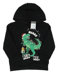 Nové - čierna tepláková mikina s dinosaurom s vánočním motívom a kapucňou PRIMARK