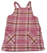 Starorůžovo-hnedo-biele kockované vlnené šaty PRIMARK