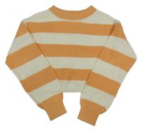 Oranžovo-biely pruhovaný rebrovaný pletený crop sveter H&M