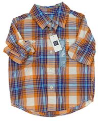 Oranžovo-modro-biela kockovaná košeľa GAP