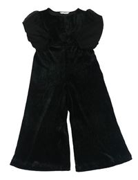 Čierny rebrovaný zamatový culottes overal s šifronovými rukávy M&S