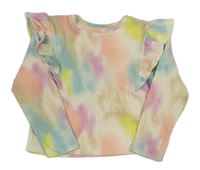 Smetanovo-barevné batikované žebrované úpletové triko s volánky H&M