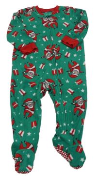 Zelený fleecový overal se Santy a dárky
