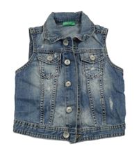 Modrá rifľová vesta s vyšúchaním Benetton