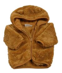 Hnědá chlupatá propínací mikina s kapucí s oušky Ergee