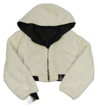 Smotanová kožušinová zateplená obojstranná bunda s kapucňou