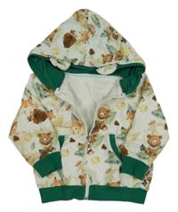 Mátová prepínaci mikina s lesními zvířaty a kapucňou