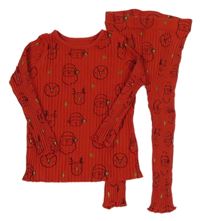 2set - Červené žebrované triko se Santy a zvířaty + legíny George