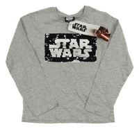 Nové - Šedé melírované triko s překlápěcími flitry - Star Wars