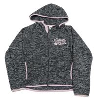 Čierno-sivá melírovaná fleecová prepínaci mikina s nápisom a kapucňou C&A