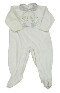 Smotanový zamatový overal s medvěďom a golierikom Prénatal