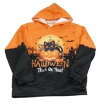 Oranžovo-čierna mikina s tekvicou s mačkou a kapucňou