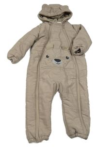 Hnedá šušťáková zimná kombinéza s medvěďom a kapucňou Orsolino
