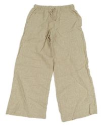 Béžové melírované lněné široké kalhoty H&M