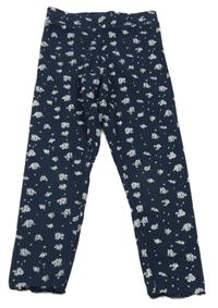 Tmavomodré kvetované rebrované legíny Primark