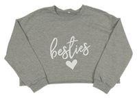 Sivá melírovaná crop mikina s nápisom a srdcem Shein