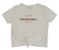 Biele crop tričko s nápisom a uzlom Blue Seven