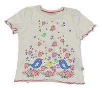 Biele tričko s kvetinami a vtáčky Liegelind