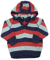 Tmaovmodro-červeno-modrý pruhovaný sveter s kapucňou M&S