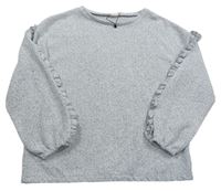 Sivý melírovaný ľahký sveter s volánky na rukávech Zara
