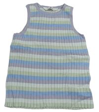 Bielo-lila-světlezelný pruhovaný úpletový top zn. H&M