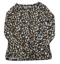Černo-hnědé leopardí žebrované triko Next