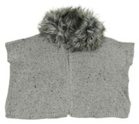 Sivé melírovaný cardigan s kožušinovým golierom Primark