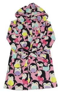 Růžovo-barevný chlupatý župan s tučňáky a kapucí M&S