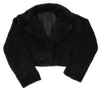 Černý huňatý podšitý crop kabátek Shein