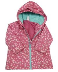 Ružová kvetovaná nepromokavá jarná bunda s kapucňou C&A