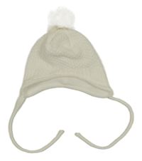 Biela pletená podšitá čapica s brmbolcom