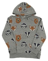 Sivá melírovaná mikina s medveďmi a kapucňou C&A