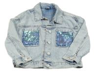 Svetlomodrá crop rifľová bunda s flitrami TU