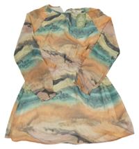 Nové - béžovo-zelené vzorované šifonové šaty H&M