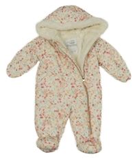 Bílo-barevná květovaná šusťáková zimní kombinéza s kapucí Nutmeg