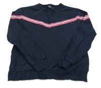 Tmavomodrá ľahká mikina s ružovým pruhom