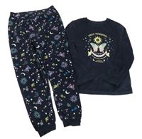 Tmavomodré plyšové pyžama s motýlikmi Primark