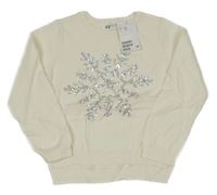 Nové - bílý lehký svetr s vločkou z flitrů H&M