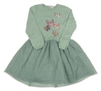 Zelené pletené/tylové šaty s motýlky H&M