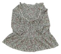 Bielo-zelené kvetované šaty s volánikom Primark