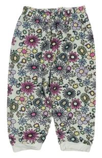 Smotanové kvetované plyšové domáceé nohavice Primark