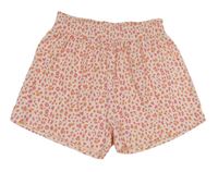 Bielo-ružovo-žlté rebrované baggy kraťasy s leopardím vzorom zn. George