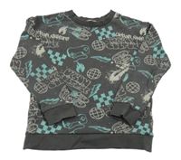 Antracitovo-tyrkysová mikina s nápismi a ovladači M&S