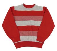 Červeno-sivý pruhovaný sveter