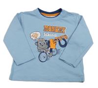 Svetlomodré tričko s opicou a nápismi zn. Ergee