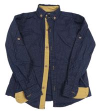 Tmavomodro-okrová vzorovaná košeľa