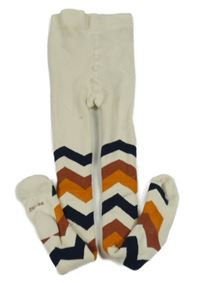 Smetanovo-tmavomodro-oranžové pruhované zateplené punčocháče Lupilu