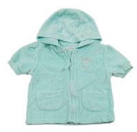 Tyrkysová zamatová prepínaci vesta s květem a kapucňou Early Days