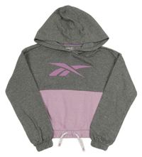Šedo-fialová crop mikina s logem a kapucí Reebok